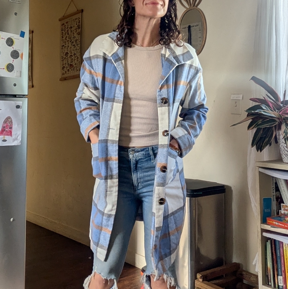 Plaid Button-Up Coat Size Small